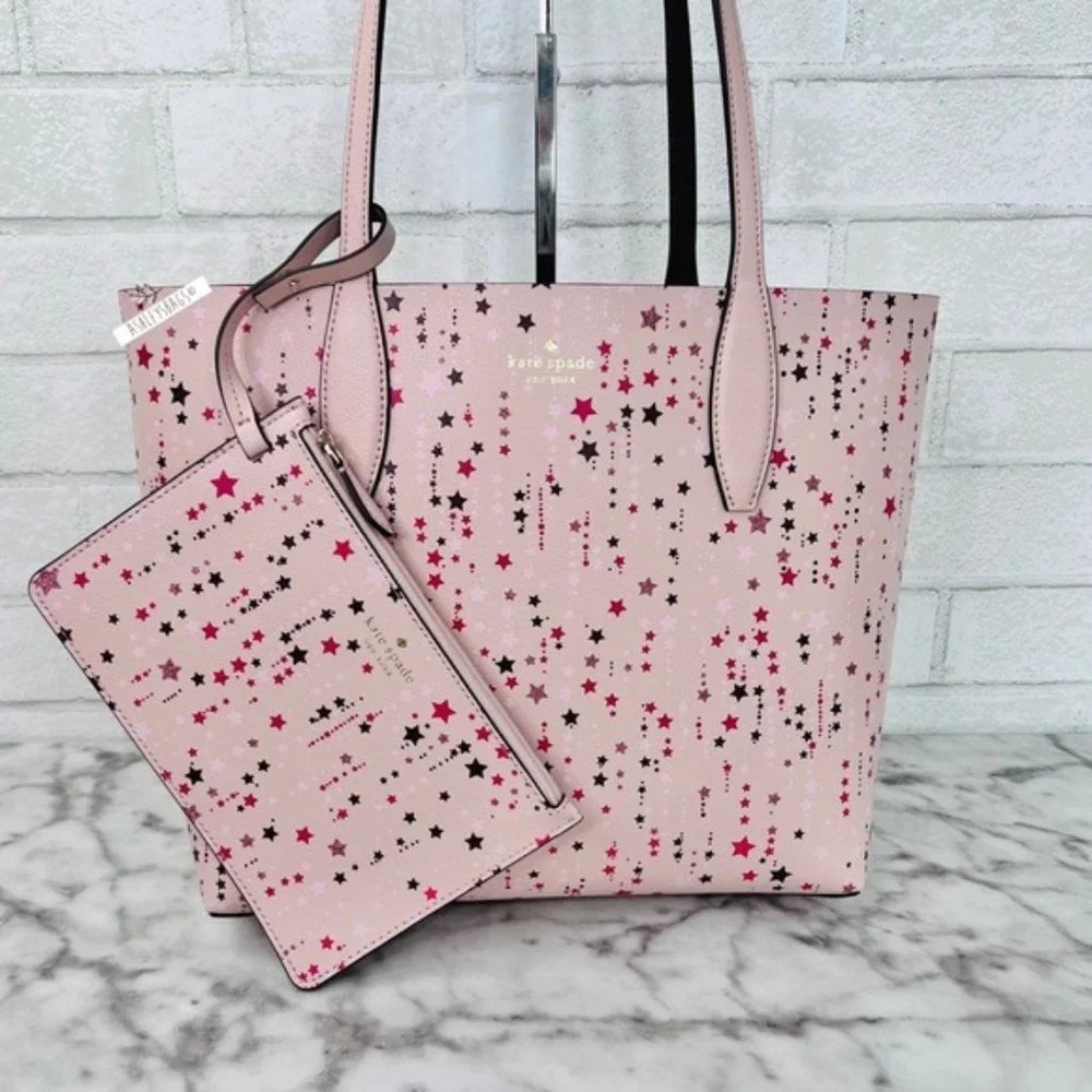 Kate Spade Twinkle Printed Stars Reversible Tote Shoulder Bag & Wristlet Wallet
